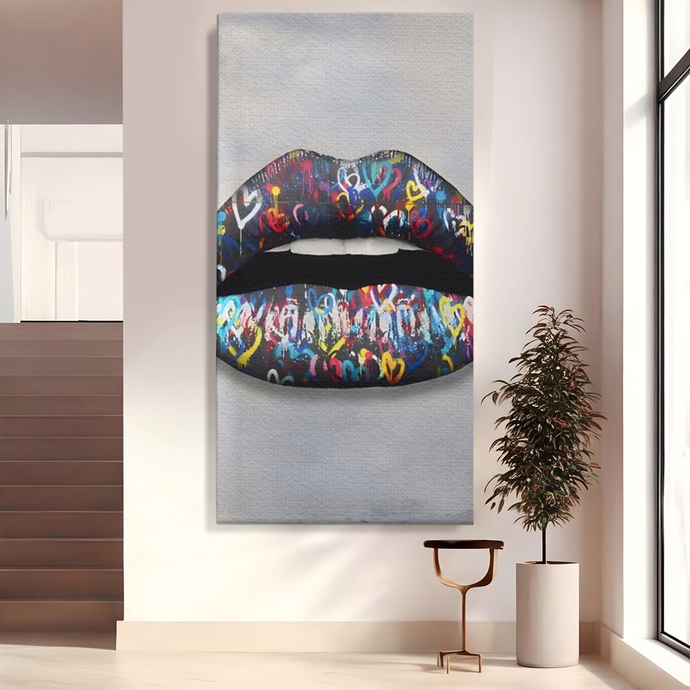 Tablou canvas cu tablou canvas cu buze negre, fara rama, pe sasiu de lemn